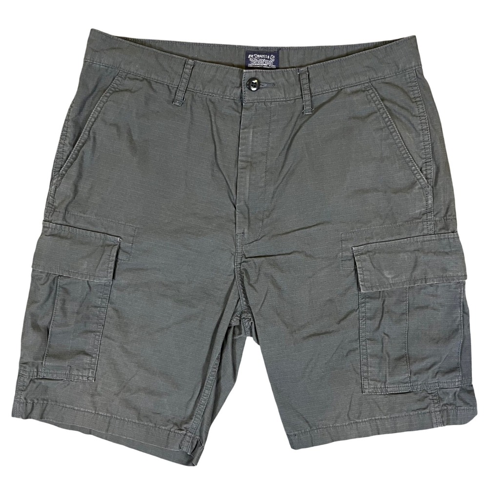 Levi Strauss Cargo Shorts Mens 34 Grey Ripstop Cotton Multi Pocket Casual